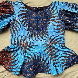Authentic custom African print top :: peplum :: puff sleeve :: plus size